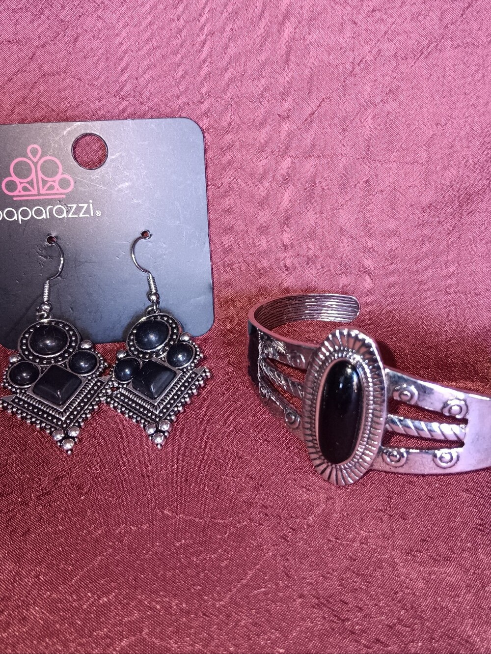 Paparazzi Black Stone Southwestern Cuff & Earrings